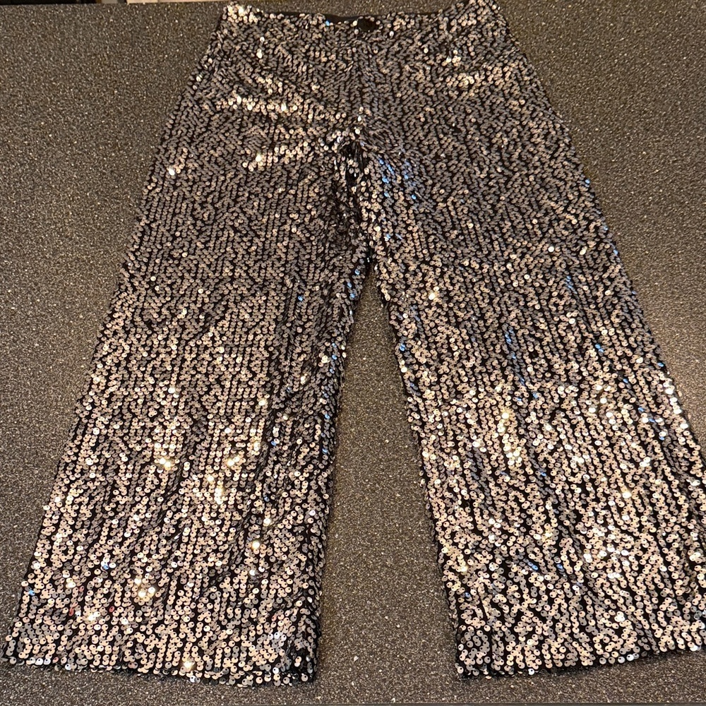 Maeve Black and Silver Sequined Colette Party Trousers - size 27